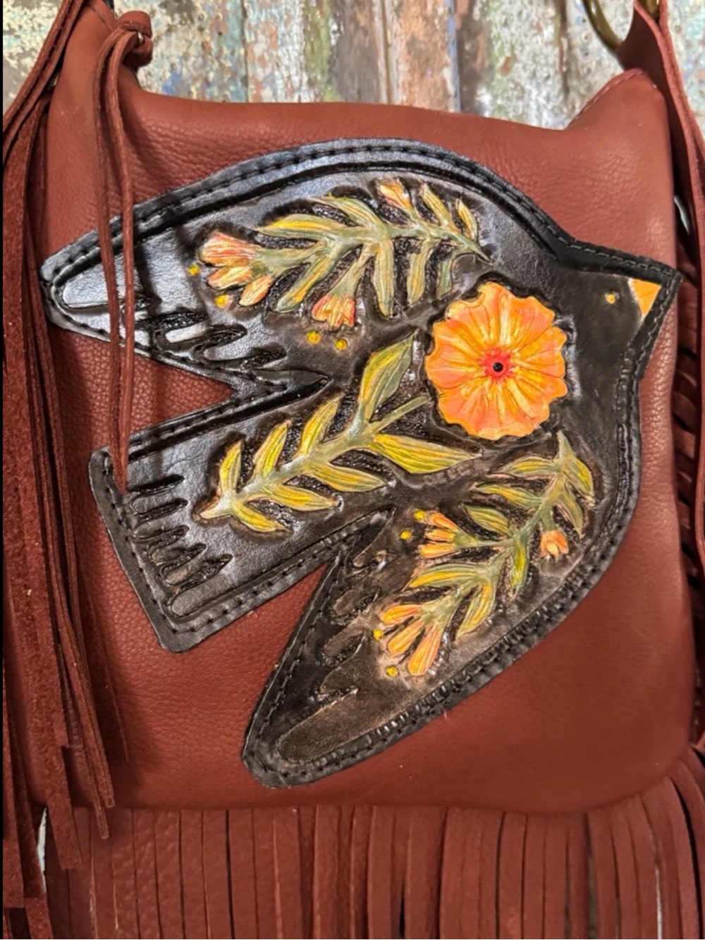 Handmade fringe leather bag - Picture 3 of 4